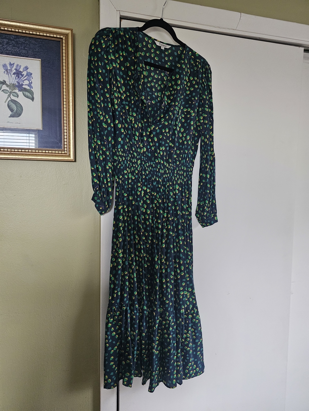 Tucker Navy Base, Long-Sleeve Midi Dress 👍100% SILK👈